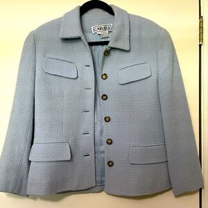 Vintage Carlisle Women’s Size 10 Light Blue Textured Wool‎ Blend Blazer Jacket